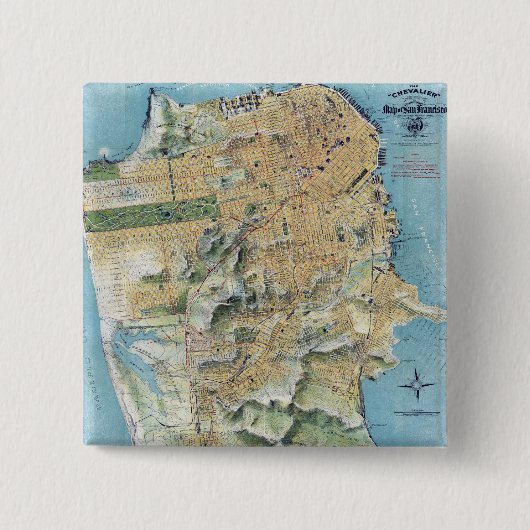  San Francisco Map Vierkante Button 5,1 Cm (Voorkant)