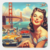  San Francisco meisje illustratie Vierkante Sticker (Voorkant)