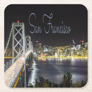 San Francisco Nachtelijke Lijn Golden Gate Bridge Kartonnen Onderzetters