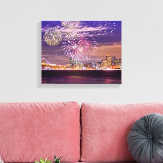 San Francisco New Year Fireworks Canvas Afdruk (Insitu (Woonkamer))