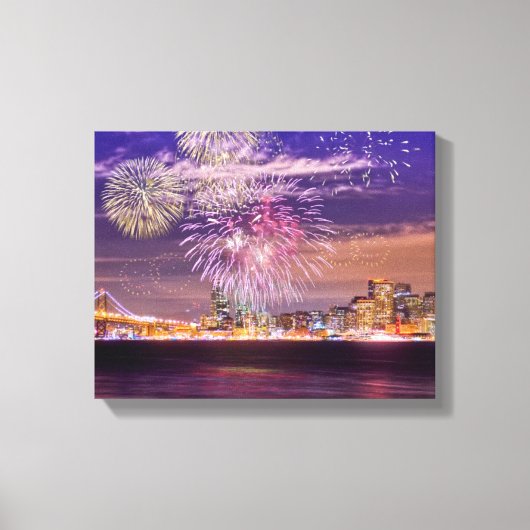 San Francisco New Year Fireworks Canvas Afdruk (Voorkant)