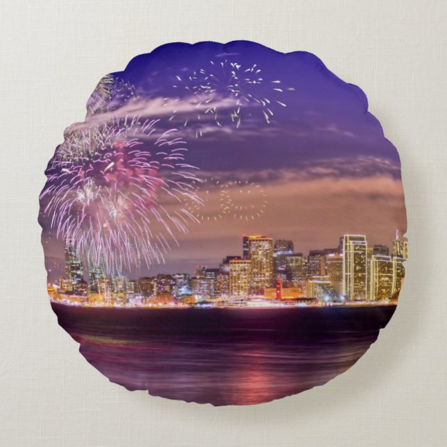 San Francisco New Year Fireworks Rond Kussen (Voorkant)