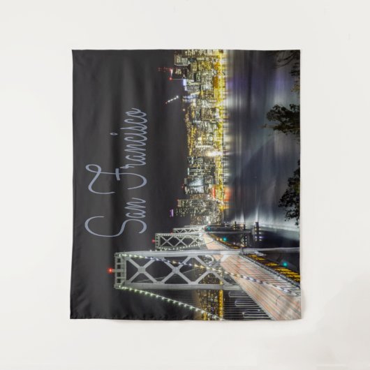 San Francisco Night Sky Line Golden Gate Bridge. Wandkleed (Voorkant)