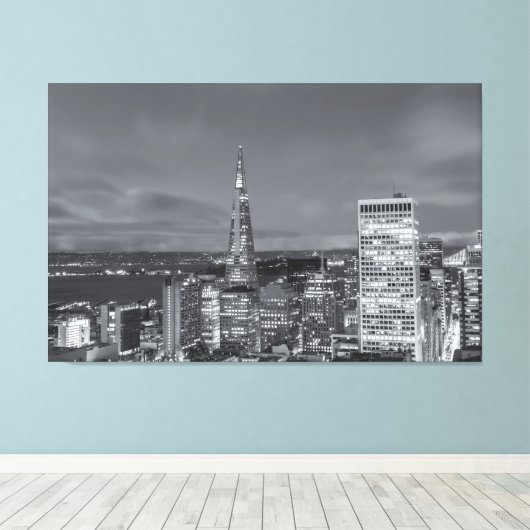San Francisco Nighttime bw Canvas Afdruk (Insitu (Houten vloer))