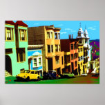 San Francisco Nob Hill 69 - Pop Art Print<br><div class="desc">SAN FRANCISCO - een digitale pop-kunst met kleurrijke Victoriaans woningen langs een steile straat op de beroemde Nob Hill van San Francisco, ter nagedachtenis van het jaar 1969, toen de bloementeelt de stad beheerste - Amerikaanse Prints van Fine Art Poster zijn een uniek cadeauidee voor vrienden en familie, of behandel...</div>