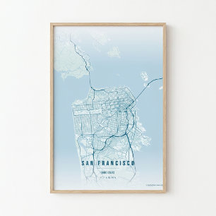 San Francisco Oceaan Print Kaart Muurkunst Poster 