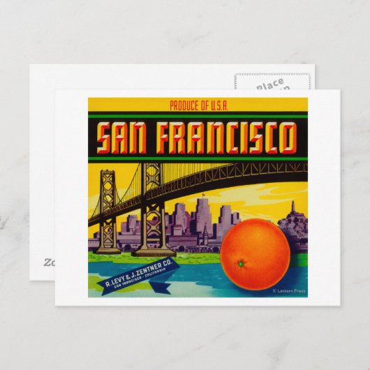 San Francisco Oranje Label Briefkaart (Voorkant / Achterkant)