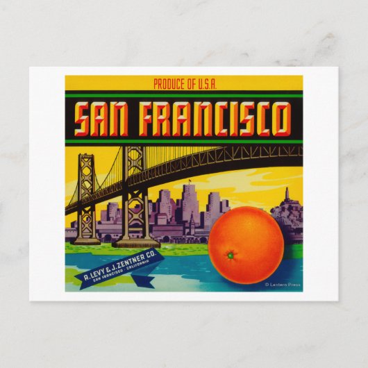 San Francisco Oranje Label Briefkaart (Voorkant)