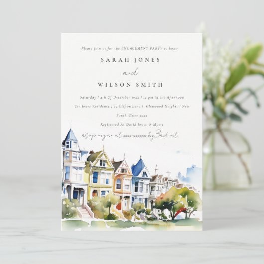 San Francisco Painted Ladies Landscape Engagement Kaart (Staand voorkant)