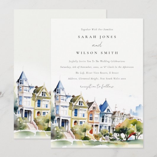San Francisco Painted Ladies Landscape Wedding Kaart (Voorkant / Achterkant)