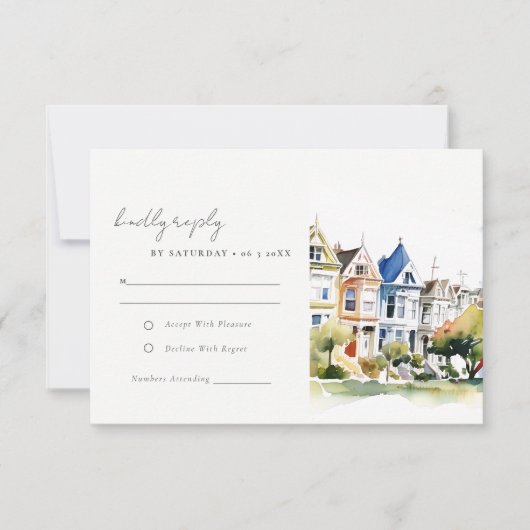 San Francisco Painted Ladies Landscape Wedding RSVP Kaartje (Voorkant)