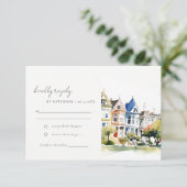 San Francisco Painted Ladies Landscape Wedding RSVP Kaartje (Staand voorkant)