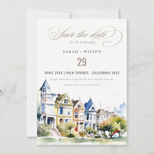San Francisco Painted Ladies Landscape Wedding Save The Date (Voorkant)