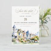 San Francisco Painted Ladies Landscape Wedding Save The Date (Staand voorkant)