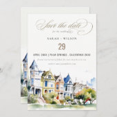 San Francisco Painted Ladies Landscape Wedding Save The Date (Voorkant / Achterkant)