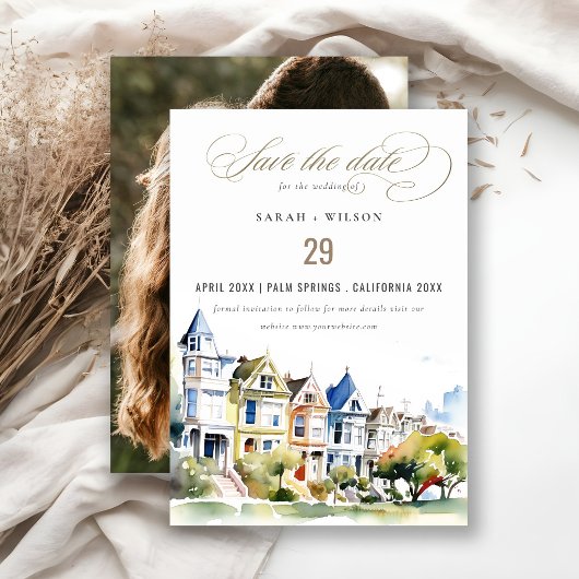 San Francisco Painted Ladies Scape Foto Bruiloft Save The Date