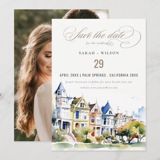 San Francisco Painted Ladies Scape Photo Wedding Save The Date (Voorkant / Achterkant)