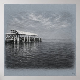 San Francisco Pier En Mist Archief Tekening Print