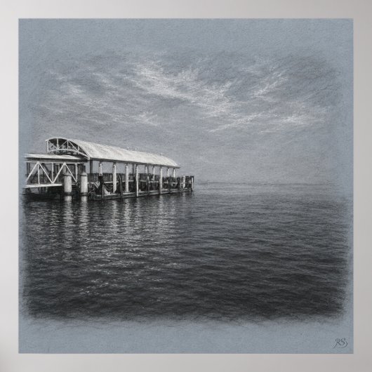 San Francisco Pier En Mist Archief Tekening Print (Voorkant)