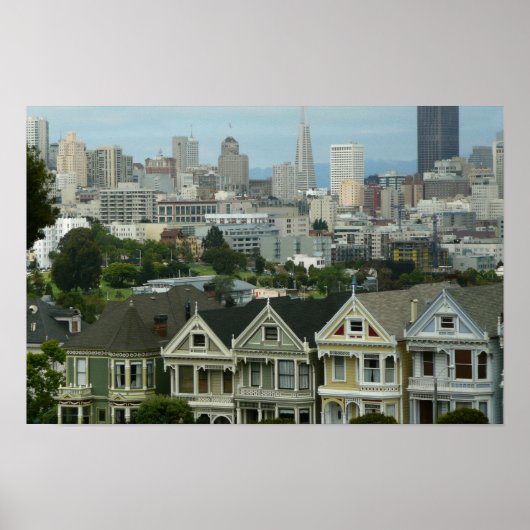 San Francisco Postcard Row Stadsscene Fotografie Poster (Voorkant)