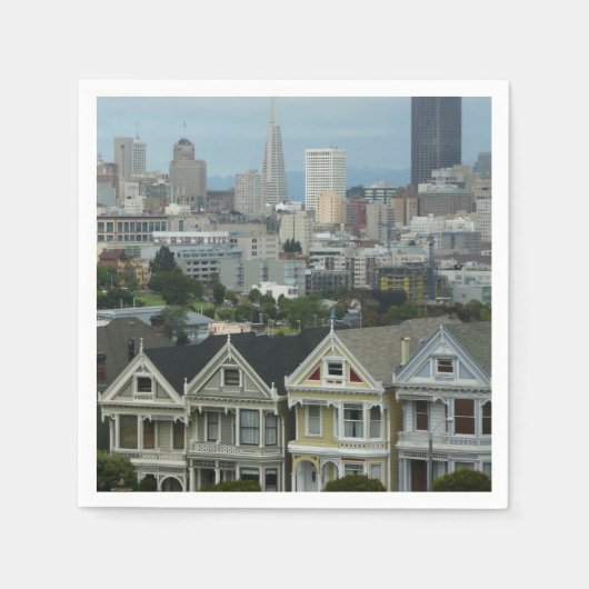 San Francisco Postcard Row Stadsscene Fotografie Servetten (Voorkant)