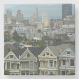 San Francisco Postcard Row Stadsscene Fotografie Stenen Onderzetter