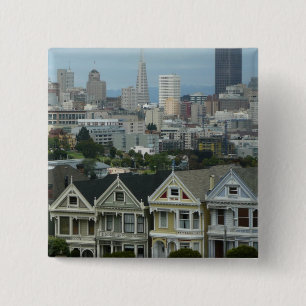 San Francisco Postcard Row Stadsscene Fotografie Vierkante Button 5,1 Cm
