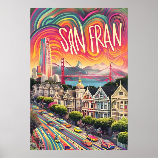 San Francisco Psychedelic Rainbow Art Print (Voorkant)