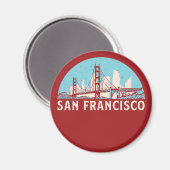 San Francisco Retro City Skyline  Cityscape Magneet (Voorkant / Achterkant)