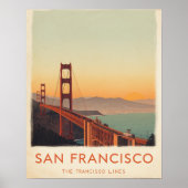 San Francisco Retro Golden Gate Bridge  Poster (Voorkant)