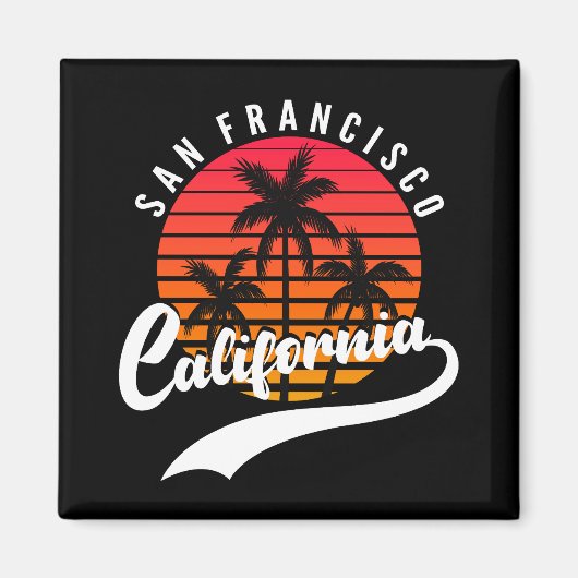 San Francisco Retro Sunset en Palm Trees Magnet (Voorkant)