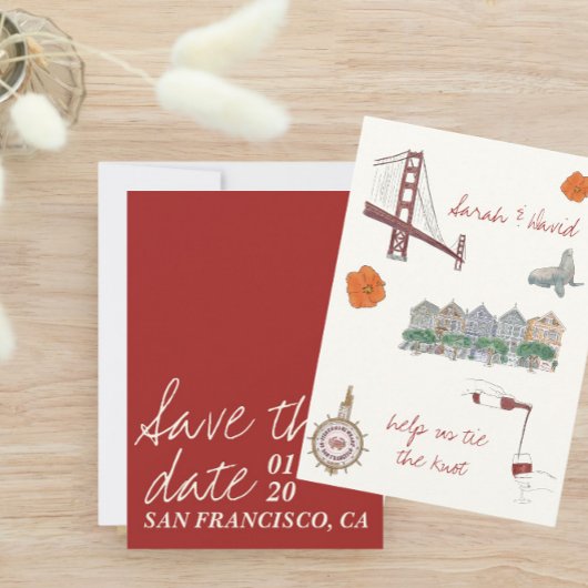 San Francisco  save the date met tekeningen Kaart