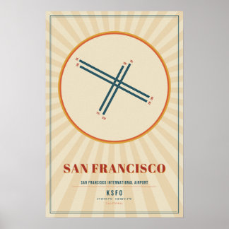 San Francisco SFO Startbaan Plattegrond Poster | R