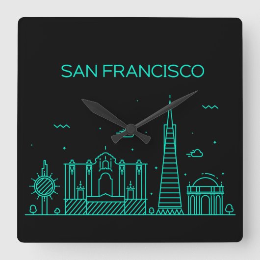 San Francisco silhouet Vierkante Klok (Voorkant)