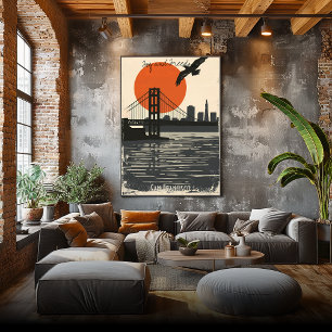 San Francisco Silhouetten - Gouden Poort Reflectie Poster