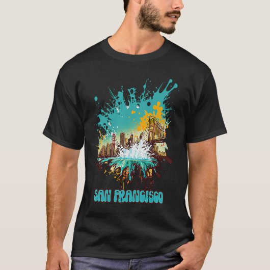 San Francisco Skyline Abstracte Splatter Paint Glo T-shirt (Voorkant)