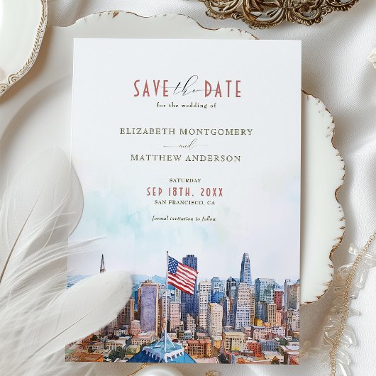 San Francisco Skyline Bewaar de datum Bestemming Kaart