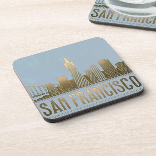 San Francisco Skyline Blue Gold Onderzetter Set (Linkerzijde)