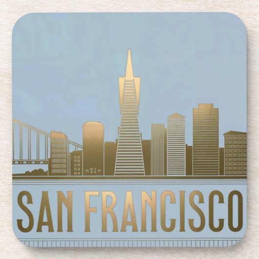 San Francisco Skyline Blue Gold Onderzetter Set (Voorkant)