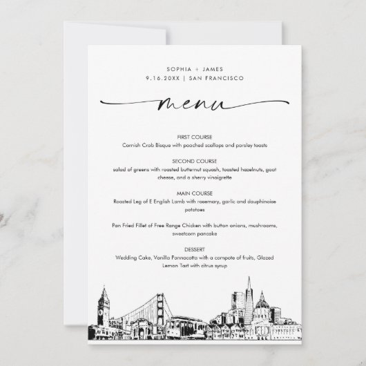 San Francisco Skyline bruiloft diner menu Kaart 5x (Voorkant)