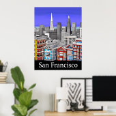 San Francisco Skyline Colored Line Art Poster (Thuiskantoor)