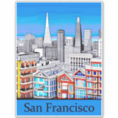 San Francisco Skyline Colored Line Art Sticker (Voorkant)