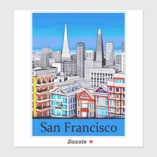 San Francisco Skyline Colored Line Art Sticker (Vel)