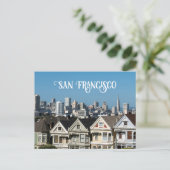 San Francisco Skyline en geschilderde dameshuizen Briefkaart (Staand voorkant)