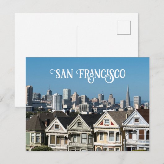 San Francisco Skyline en geschilderde dameshuizen Briefkaart (Voorkant / Achterkant)