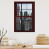 San Francisco Skyline Faux Cherry Wood Window Poster (Keuken)