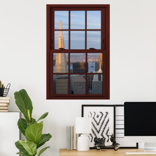San Francisco Skyline Faux Cherry Wood Window Poster (Thuiskantoor)