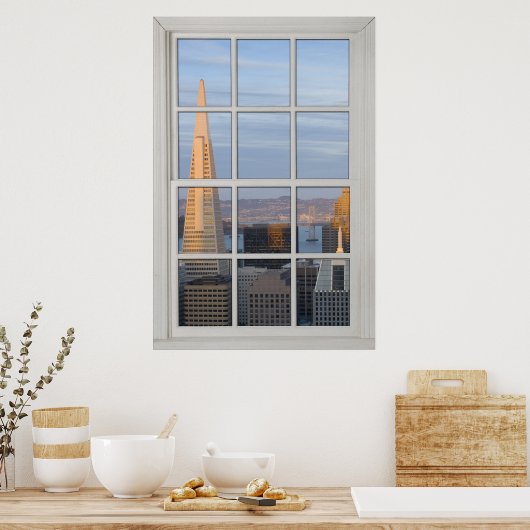 San Francisco Skyline Faux - Fake White Window Poster (Keuken)