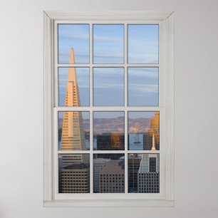 San Francisco Skyline Faux - Fake White Window Poster