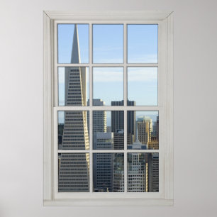 San Francisco Skyline Faux - Fake White Window Poster